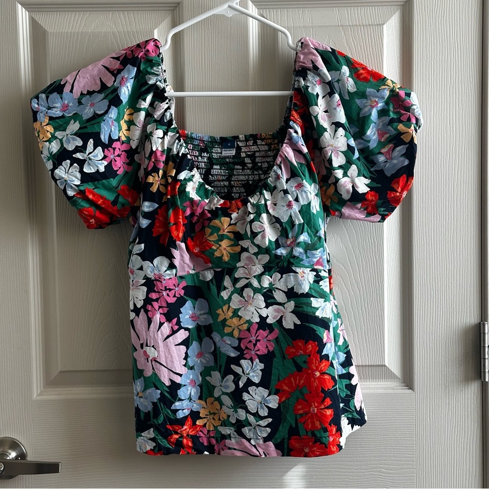 Old Navy Multicolor Cotton Floral Puff Sleeve Blouse Women’s Size Medium